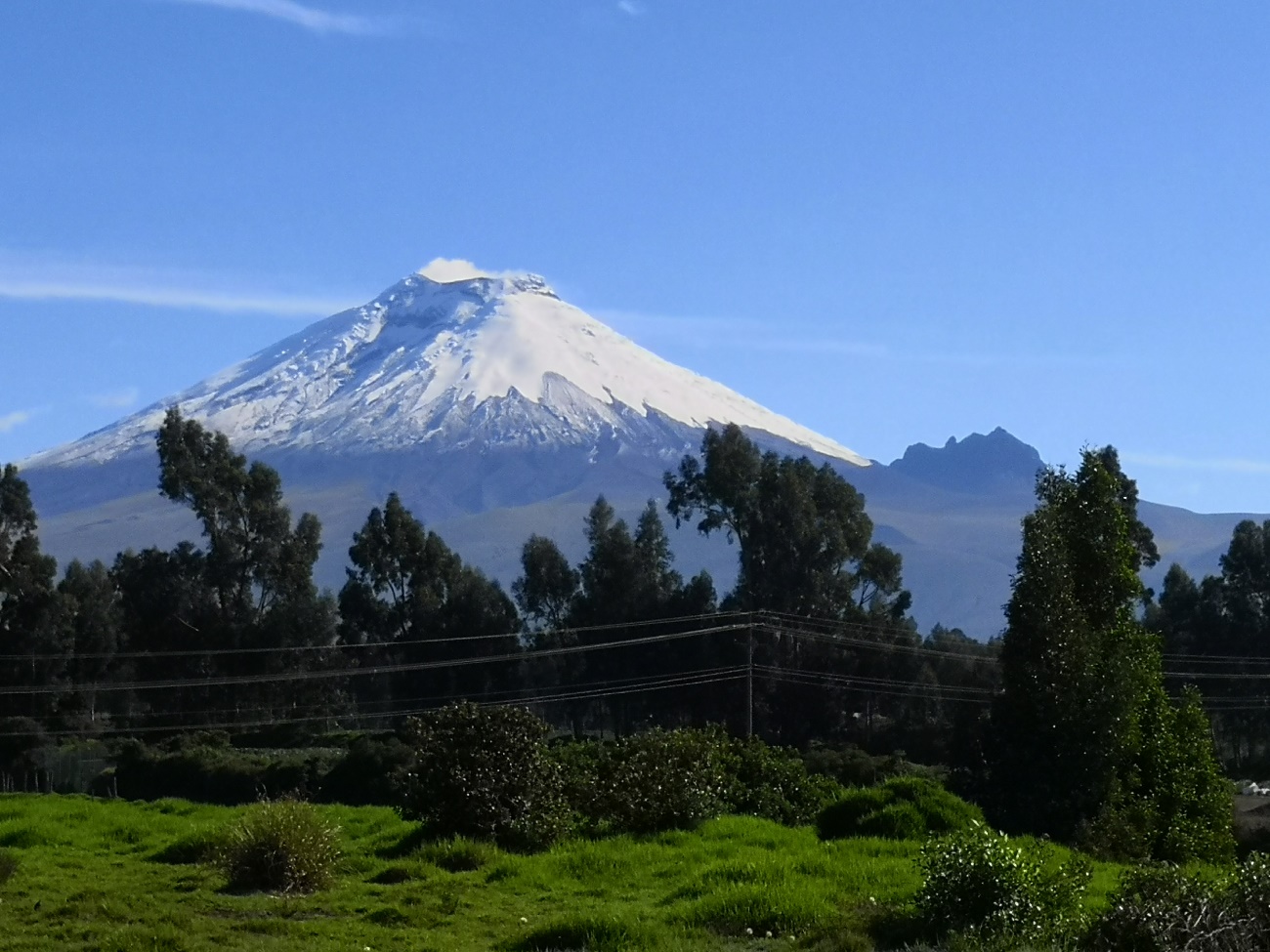 El volcán Cotopaxi de Ecuador ha emitido columnas de ceniza en varias ocasiones. En enero de 2023, el volcán emitió una columna de ceniza de 1 kilómetro de altura sobre la cumbre. En mayo del mismo año, el volcán emitió una columna de ceniza de hasta2.000 metros sobre el nivel del cráter.Aquí iniciando una emisión de vapor de agua con ceniza.